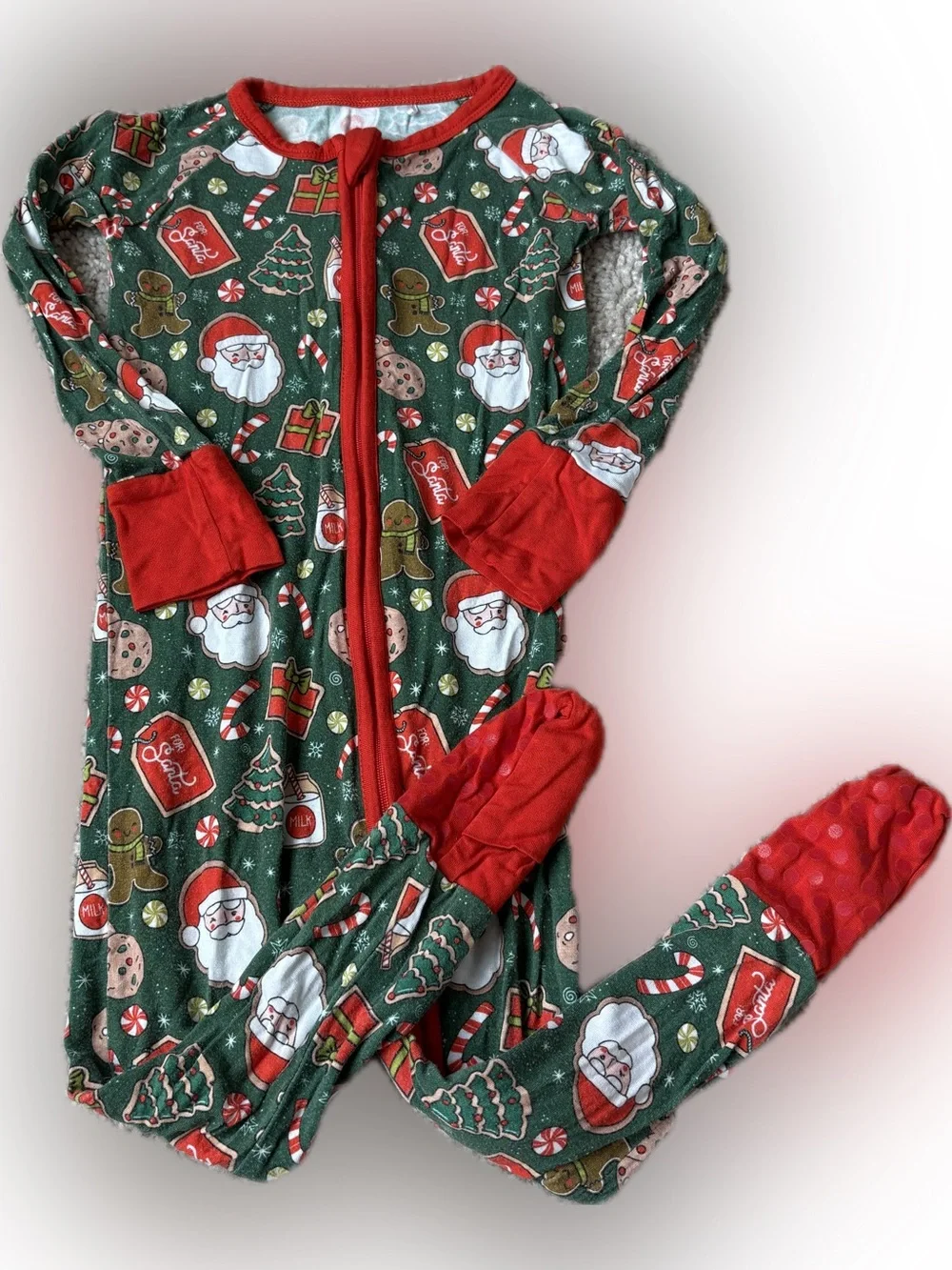 Kiki + Lulu Christmas Santa & Holiday Print Footed Onesie - Red & Green
